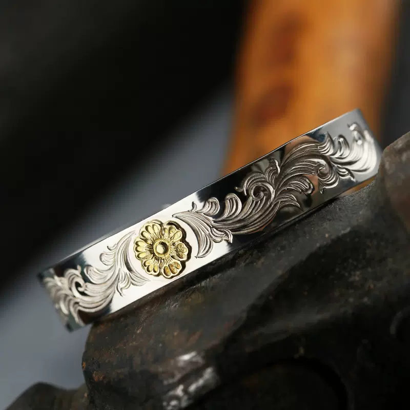 牛钝日本松井直毅dearblossom点金蔷薇花唐草手镯925纯银手工