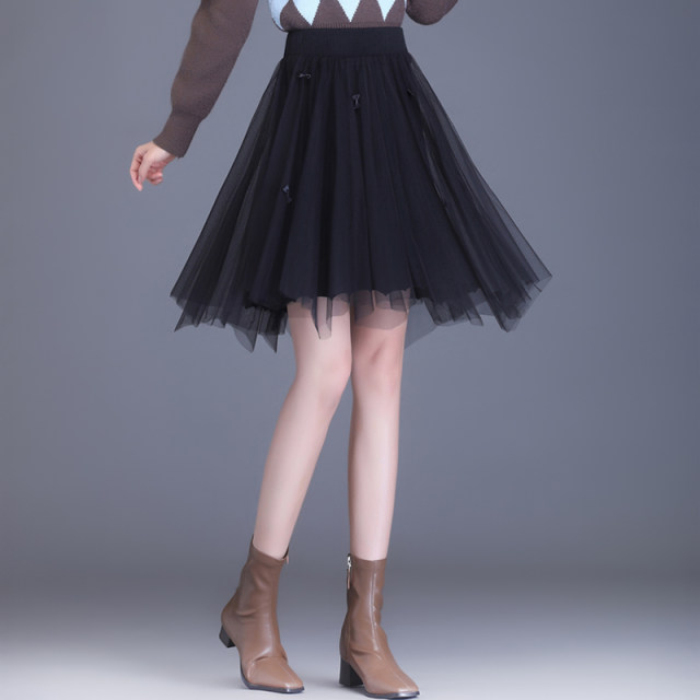 Irregular mesh mid-skirt skirt for women spring and autumn knitted skirt 2025 new two-sided A-line skirt to make you look slim short skirt