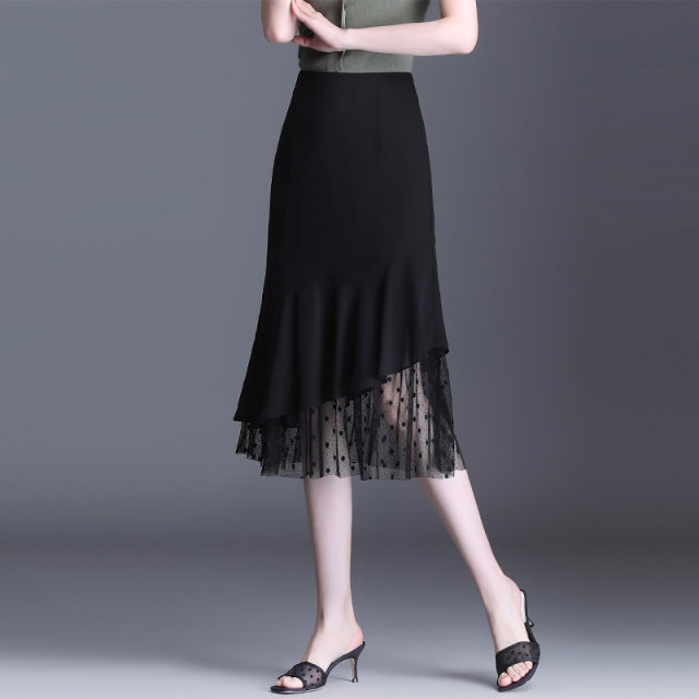 Irregular slim chiffon fishtail skirt for women in summer skirt for mid-length mesh splicing hip-pack skirt one-step skirt
