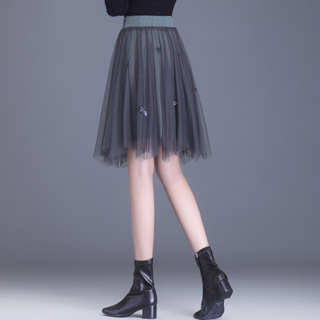 Irregular mesh mid-skirt skirt for women spring and autumn knitted skirt 2025 new two-sided A-line skirt to make you look slim short skirt