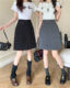 Large size retro gray suit skirt for women summer mid-skirt high waist pocket A-line skirt slim mid-length hip-cover skirt