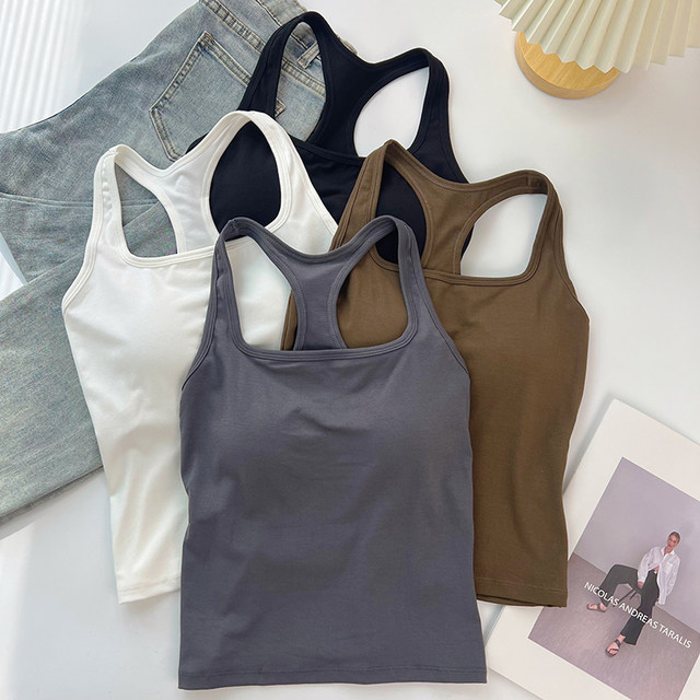 American U-neck wide shoulder strap suspender for women in summer wear high elastic belt chest pad integrated I-shaped vest sleeveless inner top