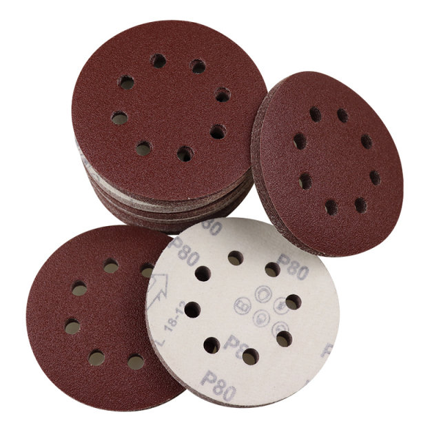 5-inch 6-hole 8-hole red sand flocked self-adhesive sandpaper with holes dry sanding paper air grinder disc polishing sandpaper