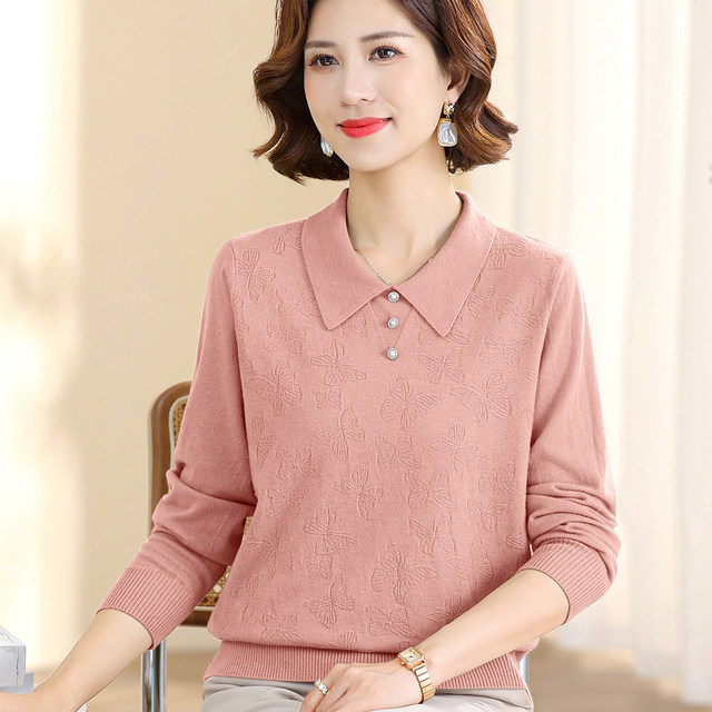 Western mother spring bottoming shirt 2025 new middle-aged and elderly women's spring and autumn knitted tops and temperament sweaters