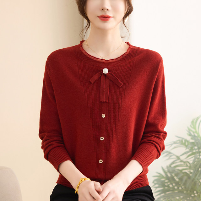 Mom's 2025 autumn new sweater fashionable knitted shirt middle-aged and elderly women's autumn fashion thin top