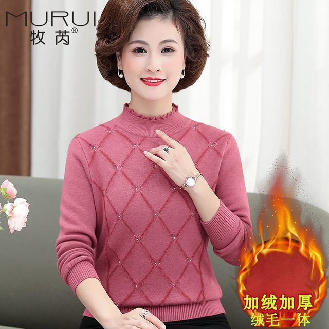 The whole body plus velvet thick sweater, female middle -aged elderly, clothing mother dressing in winter bottom shirt grandma, warm top