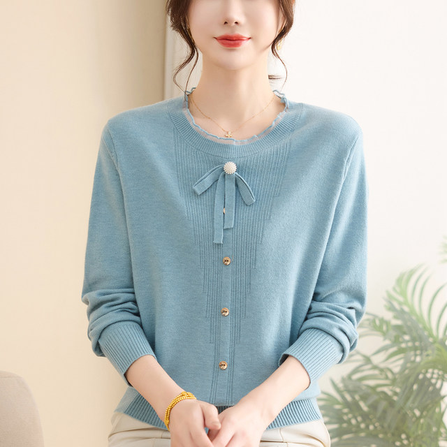 Mom's 2025 autumn new sweater fashionable knitted shirt middle-aged and elderly women's autumn fashion thin top