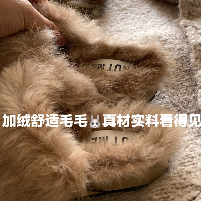 Fluffy Milk Rabbit~Romantic French Rabbit Fur Fur Shoes INS Internet Celebrity Baotou Furry Birkenstock Shoes for Women Winter