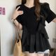 Large size fat mm ruffled spliced ​​short-sleeved T-shirt for women 2024 summer new design, age-reducing slim top for women
