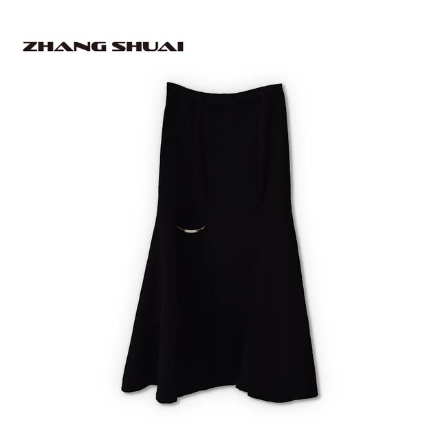 ZHANGSHUAI 2024 new simple commuting contrast medium length mesh wavy edge embroidered skirt