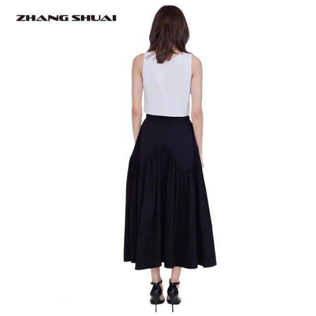 ZHANGSHUAI 2024 new simple commuting contrast medium length mesh wavy edge embroidered skirt