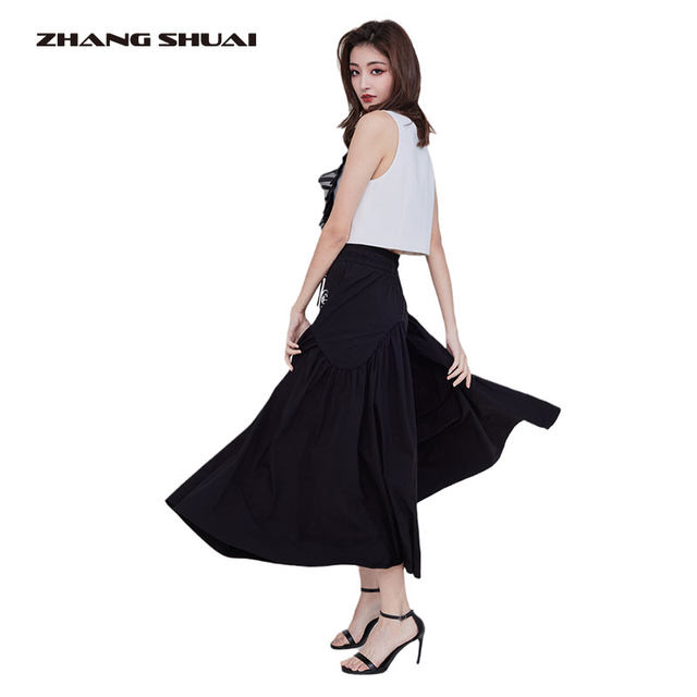 ZHANGSHUAI 2024 new simple commuting contrast medium length mesh wavy edge embroidered skirt
