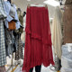 Retro polka dot chiffon ruffled skirt for women 2025 spring and summer new draped slim side slit A-line long skirt
