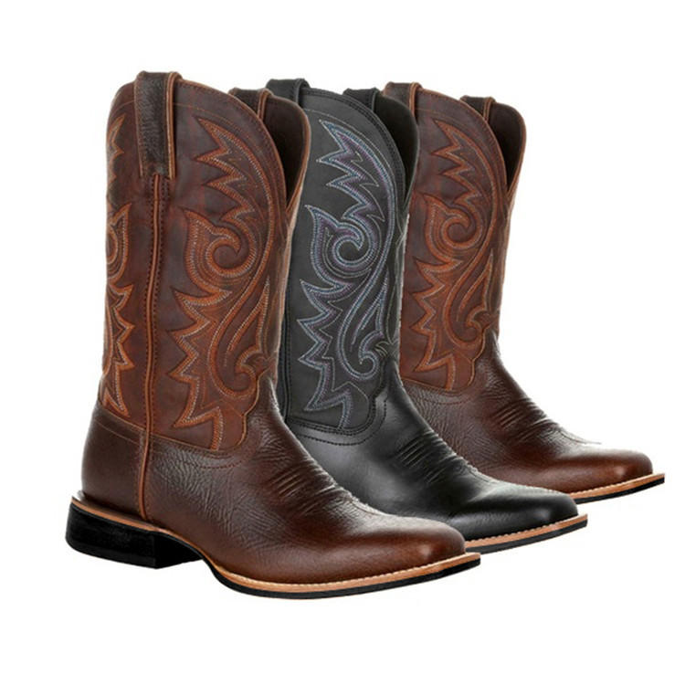 現貨men western cowboy boots big size 48刺繡男中筒靴牛仔靴
