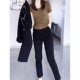 Plus size women's autumn and winter plus velvet thickening high waist slimming nine-point straight casual pants fat MM black cigarette pipe pants for women