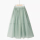 Spring solid color simple and versatile Organ yarn thin sweet pleated high waist pocket mesh mid-length slim skirt