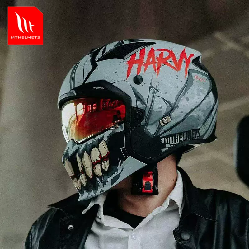 Mt摩托车头盔男复古街霸组合盔半盔全盔个性机车