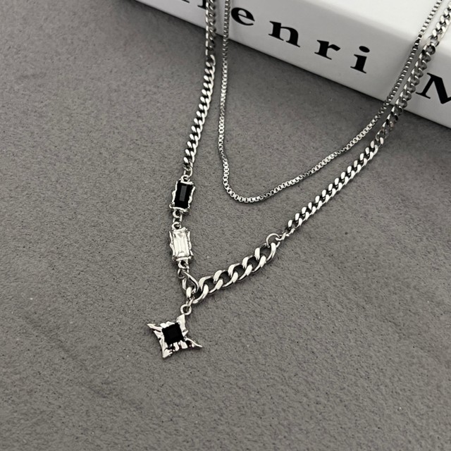 GUANG Star Mang Double Layer Necklace Men's Trendy Hip Hop Light Luxury Niche Women's Sweater Chain High-end Sexy Stacked Sweater Chain