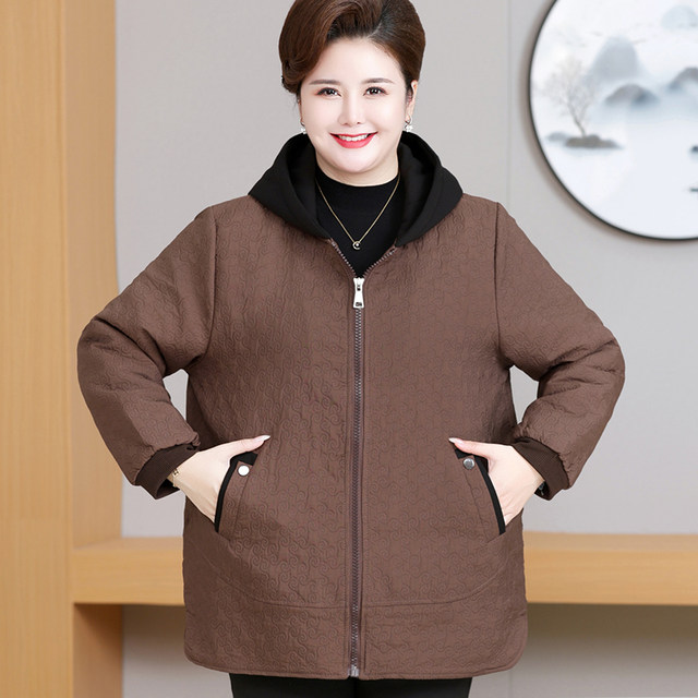 Middle-aged and elderly women's plus size velvet cotton jacket, fat grandma's fat hooded thick jacket, mother's warm windbreaker