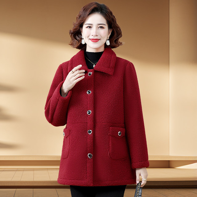 Fat Mom's Large Size Granulated Velvet Coat Grandma's Plus Thick Cotton Jacket Middle-aged and Elderly Women's Autumn and Winter Women's Warm Large Clothes