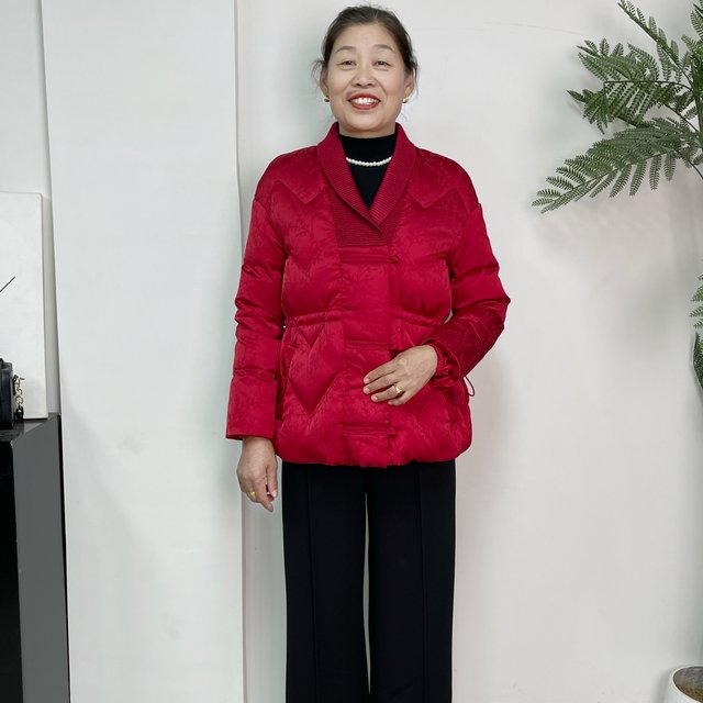 Mother's Winter Down Jacket Women's Waist Slimming Short Jacket White Duck Down Cotton Jacket Middle-aged and Elderly Thickened Warm Cotton Jacket