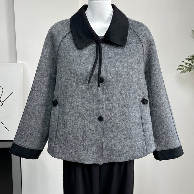 Double-sided wool coat for women, short woolen coat for small people, middle-aged women and mothers, fashionable warm lapel tops