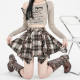 Retro old hot girl pleated skirt for women in autumn and winter irregular contrasting color plaid A-line skirt anti-exposure skirt pants