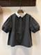Spring and summer large size retro plaid POLO collar shirt fat MM300Jin [Jin equals 0.5 kg] slimming and age-reducing puff sleeve doll shirt top
