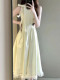 French coffee break neck strap dress for women with summer waist slim lace temperament gentle sleeveless vest long skirt
