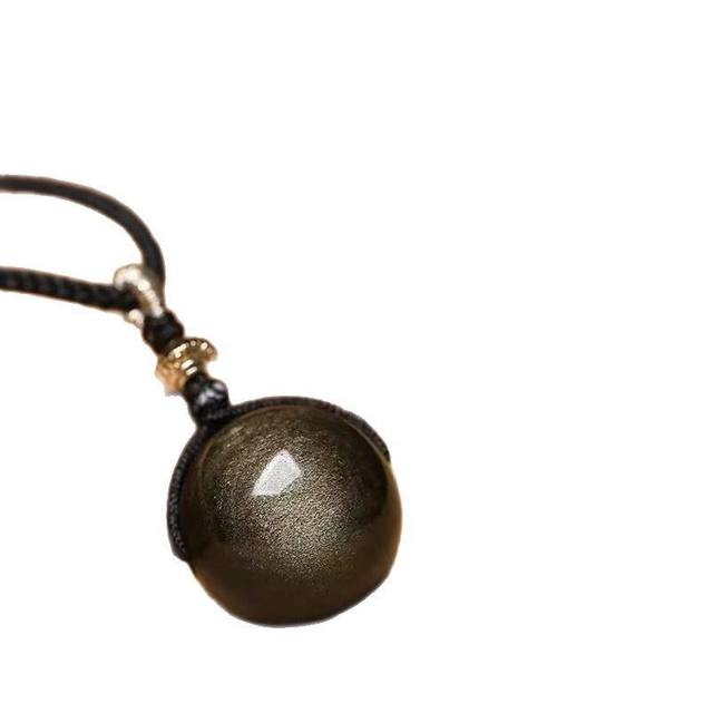 Natural Obsidian Transfer Bead Pendant Women's Fashion Personalized Crystal Pendant Amulet Gold Obsidian Necklace Gift