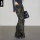 MLMR Autumn New Denim Camouflage Half-length Skirt for Women Trendy Personality Cool Retro One-Step Zipper Skirt