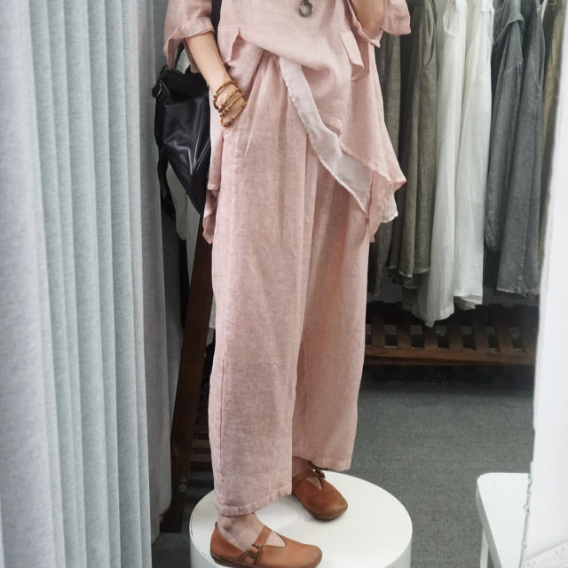 Chenyu high-quality white pure ramie pants for women's summer double-layer nine-point trousers thin loose large size literary and casual