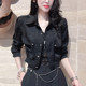 Short jacket for women 2025 spring new high-end printed satin slim black jacket design top