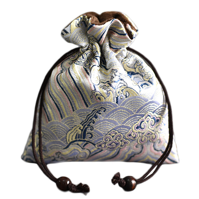 Hand-embroidered brocade bag, double-layered cotton and linen storage bag, high-end toy bag, drawstring jewelry bag