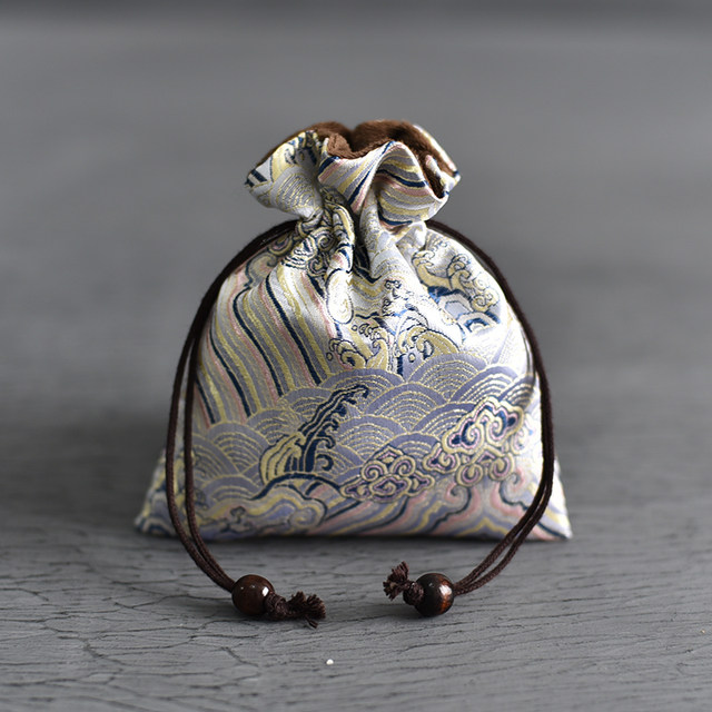Hand-embroidered brocade bag, double-layered cotton and linen storage bag, high-end toy bag, drawstring jewelry bag
