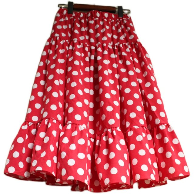 Summer Sweet Princess Drot Polka Dot Long Skirt Puff of Puff pleated cake skirt A -line skirt A -shaped dots half -body skirt