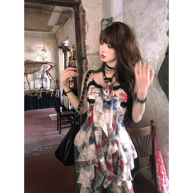 Nanlixiang oil painting art % suspender vest for women in summer sleeveless slim design irregular lace top