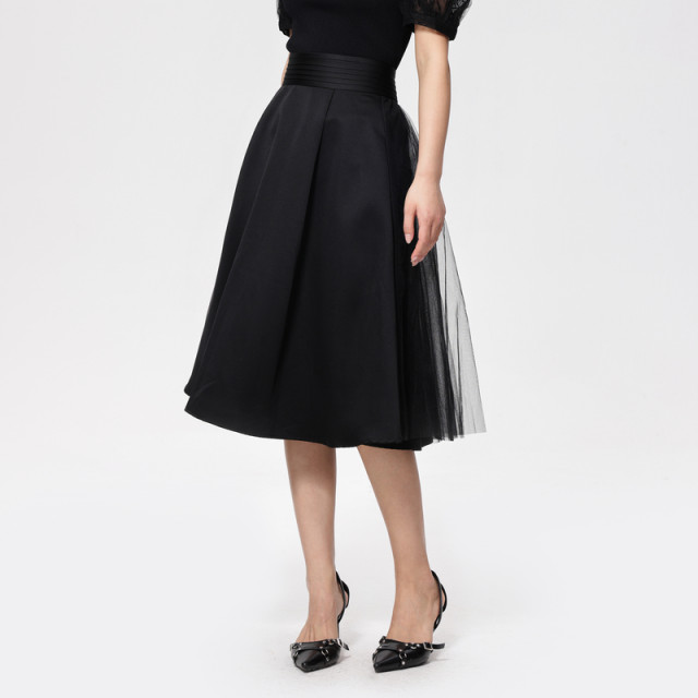 Piaole nets skirt female 2024 summer new commute temperament high waist high waist thin vertical fold mid skirt