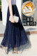 Net yarn skirt female new spring, summer, autumn and winter mid -length high -waist A -line skirts are thin shiny, pleated fairy skirt plus velvet

