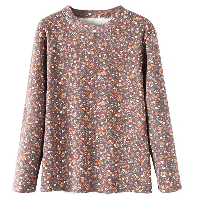 Middle -aged and elderly women's clothing mothers autumn and winter dress with velvet shirts, grandma holds warm T -shirt top, elderly autumn clothes