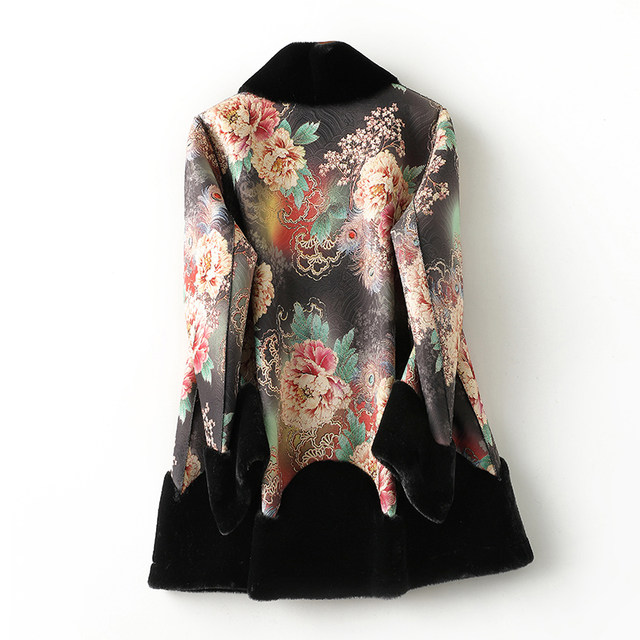 Mother's winter fur all-in-one coat for women, national style retro buckle, middle-aged and elderly gold mink velvet fur double-sided coat