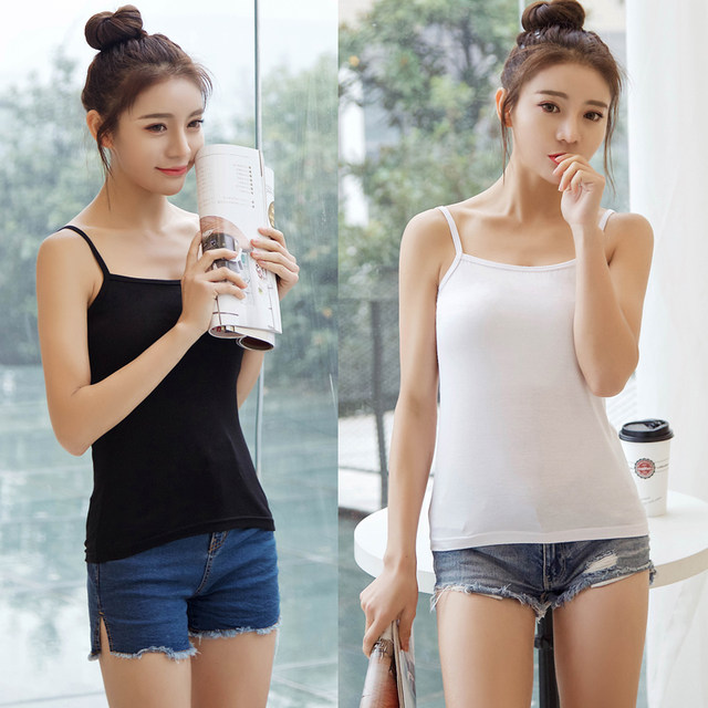 Modal camisole women's short black and white slim bottoming shirt with sexy fashionable slimming top