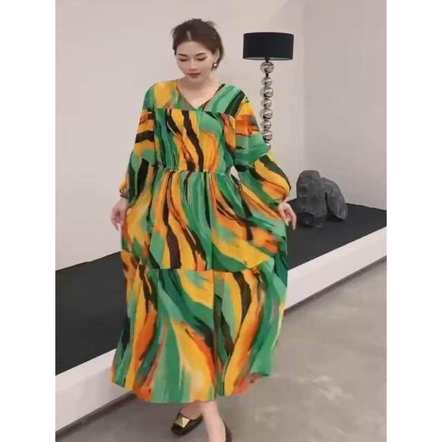 Fashionable popular version dress 2024 spring and summer new beautiful small open collar trouser long sleeve floral dress for women