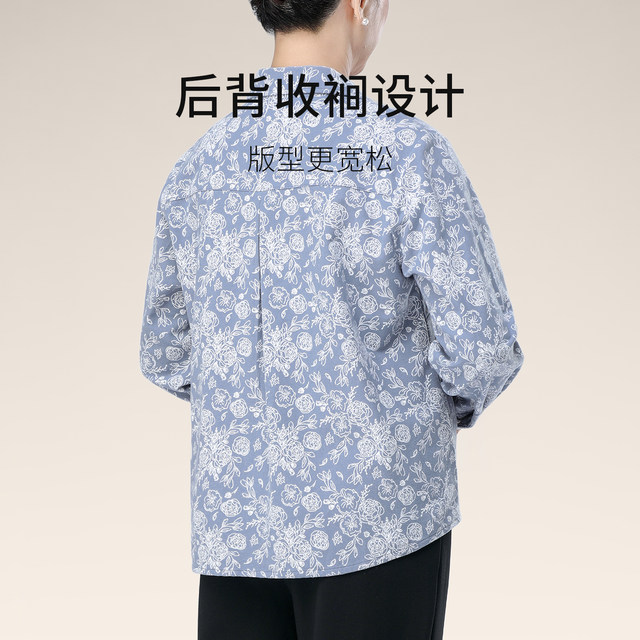 Spring weaving middle-aged and elderly pure cotton old lady's shirts, spring and autumn mother's clothing, fashionable cardigan tops, casual grandma women's clothing