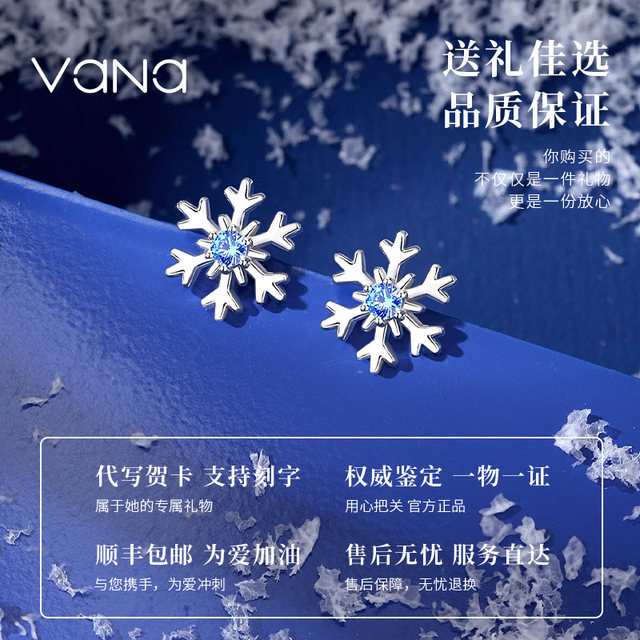 Vana Romantic Snowflake Sterling Silver Earrings for Women Light Luxury Niche High-end Earrings Birthday and Christmas Gifts for Girlfriends