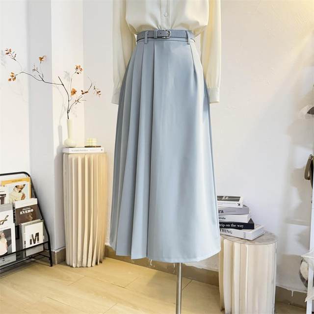 Suit skirt for women mid-length spring and summer high waist A-line large umbrella skirt covering hips to make you look slim in commuting temperament long skirt
