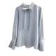 Blue organ trumpet long sleeve bow shirt for women 2025 spring French temperament streamer shirt commuting top
