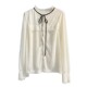 French sweet lace tied fungus stand-alone lace shirt for women in autumn and winter plus velvet thickened temperament bottoming shirt top apricot