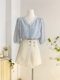 Lace lace V-neck chiffon shirt age-reducing jacquard shirt for women in summer design and fashionable 7-quarter sleeve shirt top