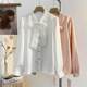 White lace-up bow satin shirt women's long-sleeved spring commuting shirt age-reducing temperament shirt top